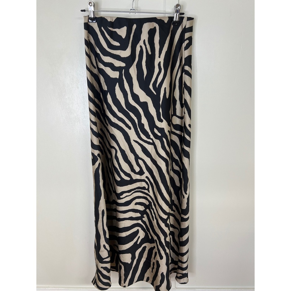 HM Zebra Print Maxi Skirt Tan Black Animal Pattern Elastic Waist XS